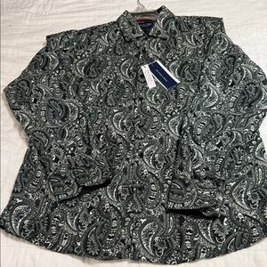 Men's Paisley Print Button Down Shirt - Black and White
